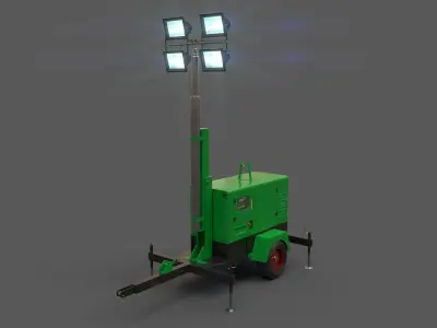 PBR Mobile Light Tower Generator A - Green  Low-poly 3D model