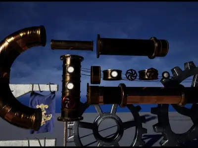 Steampunk Victorian Props Set Both Interior and Exterior Low-poly 3D model