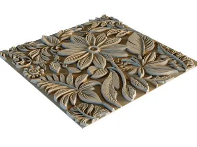 mural flowers decor set wall panel 04  3D model