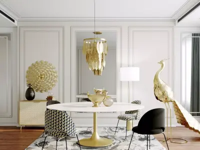 Furniture set modern dining room with gold accents 3D model