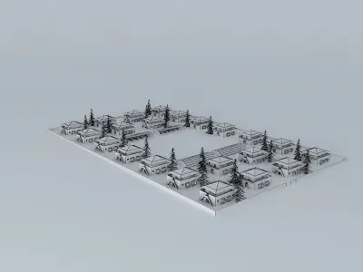 I villas village with houses and trees 3D model