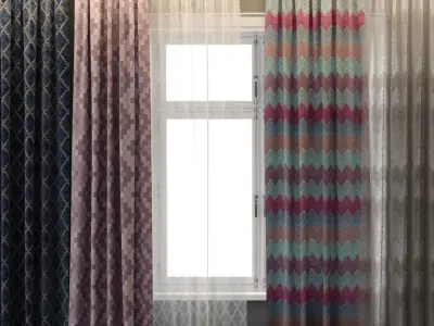 Curtain Set 3 curtains 3D model