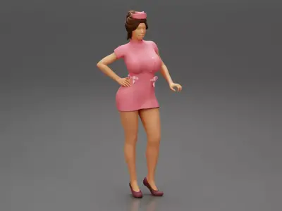 sexy nurse standing in a pink outfit 3D print model