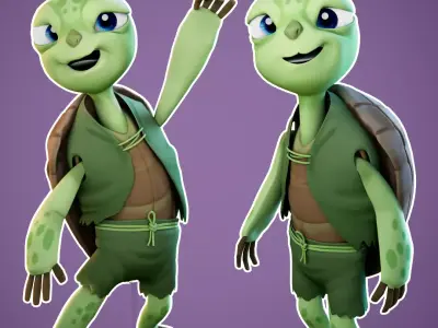 Cartoon Turtle Rigged Low-poly 3D model