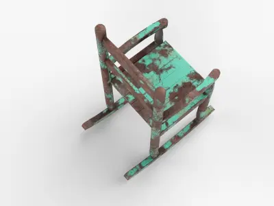 Chair No 9 Rocking Chair Cane Rocker Old Rusty Metal Version 3D model