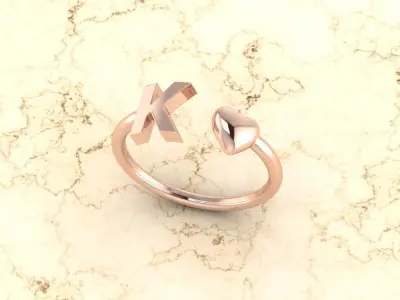Alphabet Jewelry with Heart Ring K 3D print model