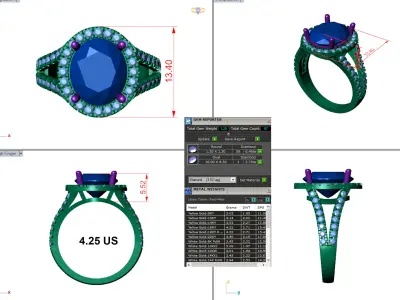 Oval halo Ring RIng Size 4 and one quarter 3D print model