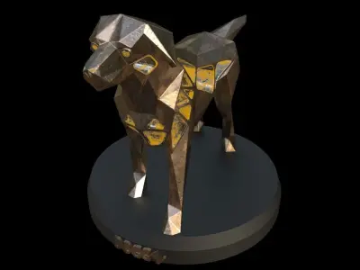 Steampunk Small Tan Dog Pose Low-poly 3D model