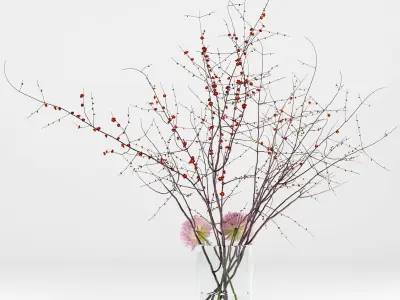 Prunus branches and chrysanthemums 3D model