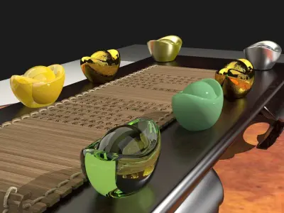 chinese gold ingot and bamboo slip  3D model