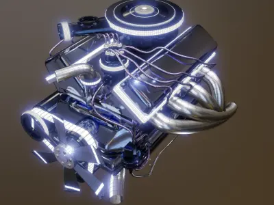 Cyberpunk 1970s Muscle Car Engine 3D model
