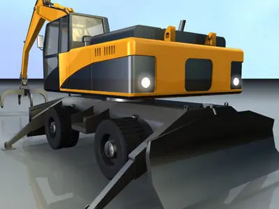 Hydraulic Excavators with material handler 3D model