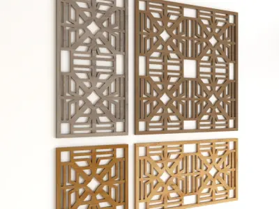 Wood Arabic Islamic pattern decorative grill screen 3D model