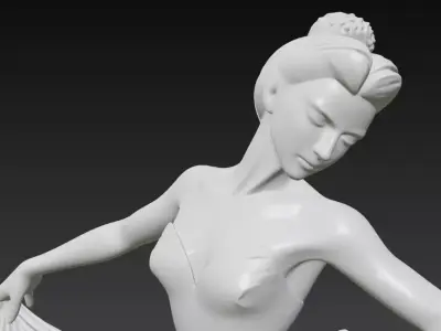 Monochrome Ballerina Sculpture Marble Dancer Flowing Tutu 3D Low-poly 3D model