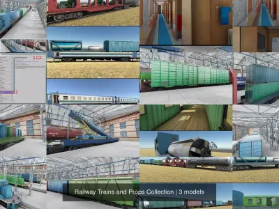 Railway Trains and Props Collection 3D Model Pack