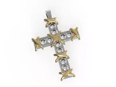 G0469 gold and silver cross pendant 3D print model