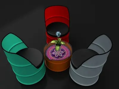 Barrel chair and center table 3D model