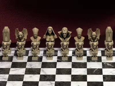 Vampire Horror Chess Pieces Set of 6 - Dracula Nosferatu STL 3D print model