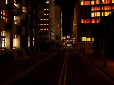 City Downtown Skyscraper Street - Night - Unreal - Lot 09 Low-poly 3D model