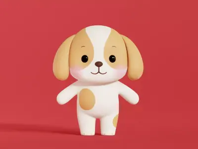 Dog Character Cartoon  Chibi Kawaii  Low-poly 3D model