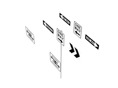 Road Sign US R6 Series One Way And Divided Highway 3D model