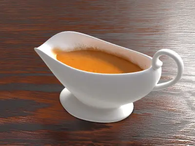 gravy sauce pitcher on wooden table Low-poly 3D model