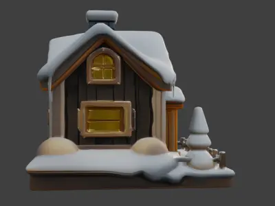 Snow-Covered House  Game-Ready 3D Model with PBR Textures Low-poly 3D model