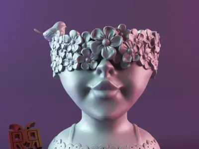 Cute Girl Head Vase 3D print model