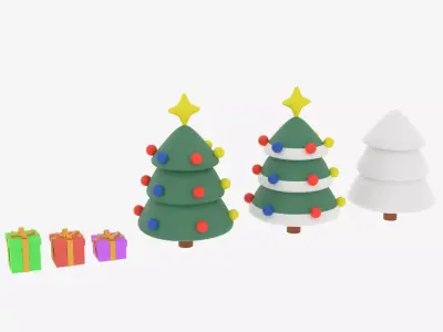 Christmas Tree and Gift Boxes Low-poly 3D model