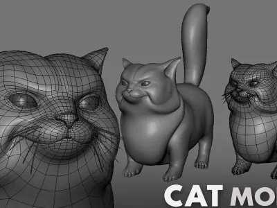 Fat Cat II Topology n UV Map Low-poly 3D model