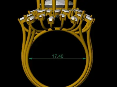 RING with deep blue color stone embraced by diamonds 3D print model