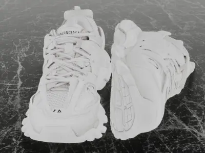 BALENCIAGA TRACK 3 3D SHOES - WHITE Low-poly 3D model
