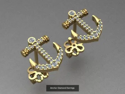 Anchor Earrings and Necklace With Diamonds 3D Model Pack