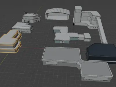 Simple Low-Poly Sci-Fi Buildings Low-poly 3D model