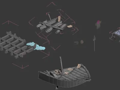 Game Fishing Village - Broken Ship - Fishnet Accessories 3D model