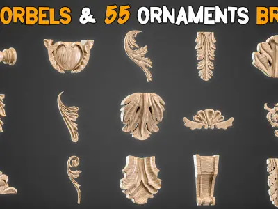 20 Corbels and 55 Ornamental Brush 3D Model  Tutorials  Vol 15 Low-poly 3D model