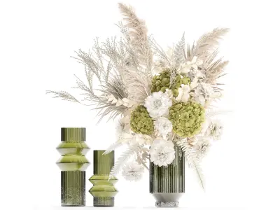 Bouquet of dried flowers vase hydrangea pampas branches 306 3D model