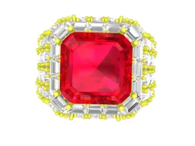 A7226 Asian Style Emerald Diamond Vintage Women Ring 3D print model