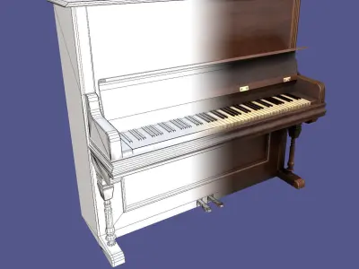 Old victorian wooden upright piano low poly -UPDATED Low-poly 3D model