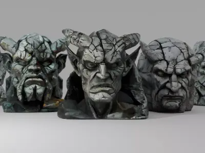 Demonic Stone Statue Pack 4 Cracked Ancient Idol Props PBR Low-poly 3D model