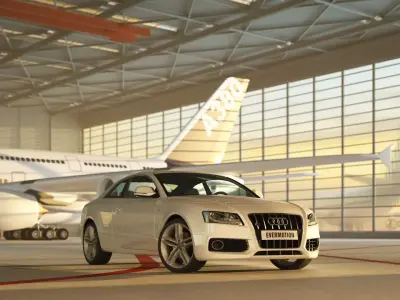 Scene 10 Archinteriors vol 20 with hangar plane and car 3D model