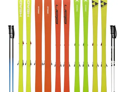 Skis and poles Low-poly 3D model