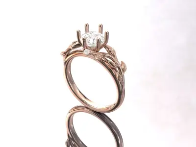 Leaf Vines Engagement Ring with Side Stones Version 2 3D print model