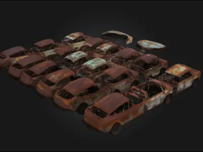 Rusty Car Collection  Abandoned Vehicle 3D model