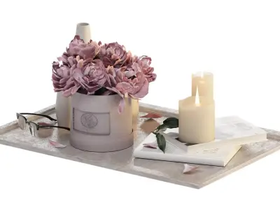 Bouquet of peonies in a hat box 3D model