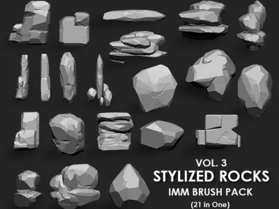 STYLIZED ROCKS MEGA PACK 4 IN ONE 82 BRUSHES 3D model