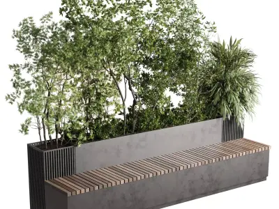 Indoor plant set 364  office garden bench  Low-poly 3D model
