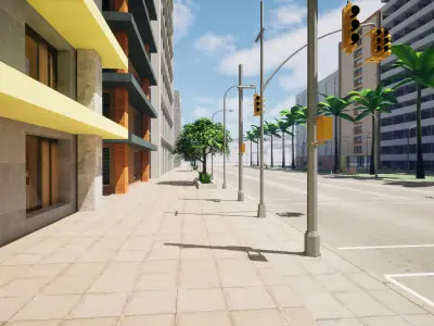 City Downtown Skyscraper Street - Unreal - Lot 03 Low-poly 3D model