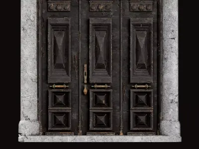 Wooden Door With a Big Concrete Ornament Low-poly 3D model