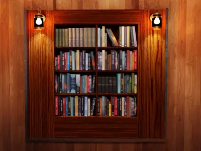 Books collection bookcase in wooden wall 3D model